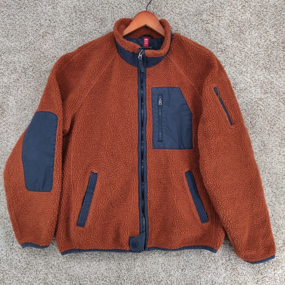 Alpha Industries Sherpa Fleece Jacket Mens Medium Full Zip Utility Military